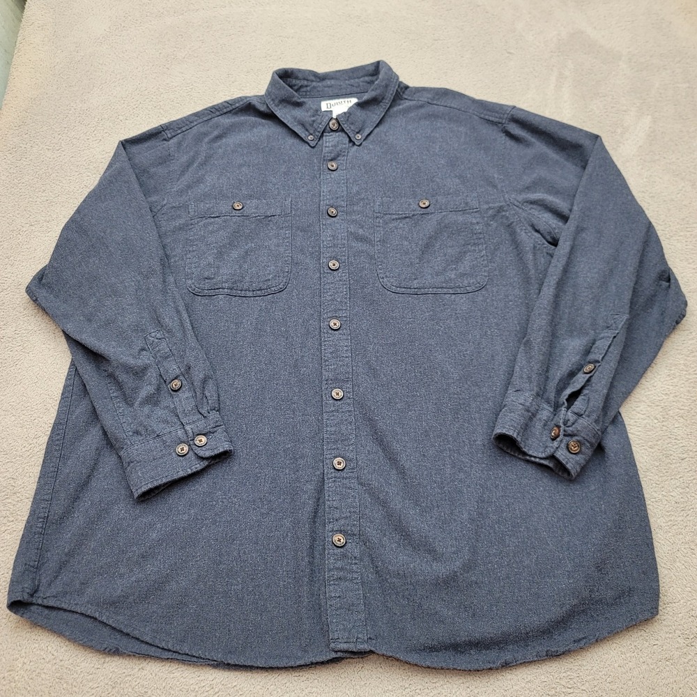 Duluth Trading Mens 2XLT Navy Free Swingin Flannel Relaxed Fit Button Down 52007